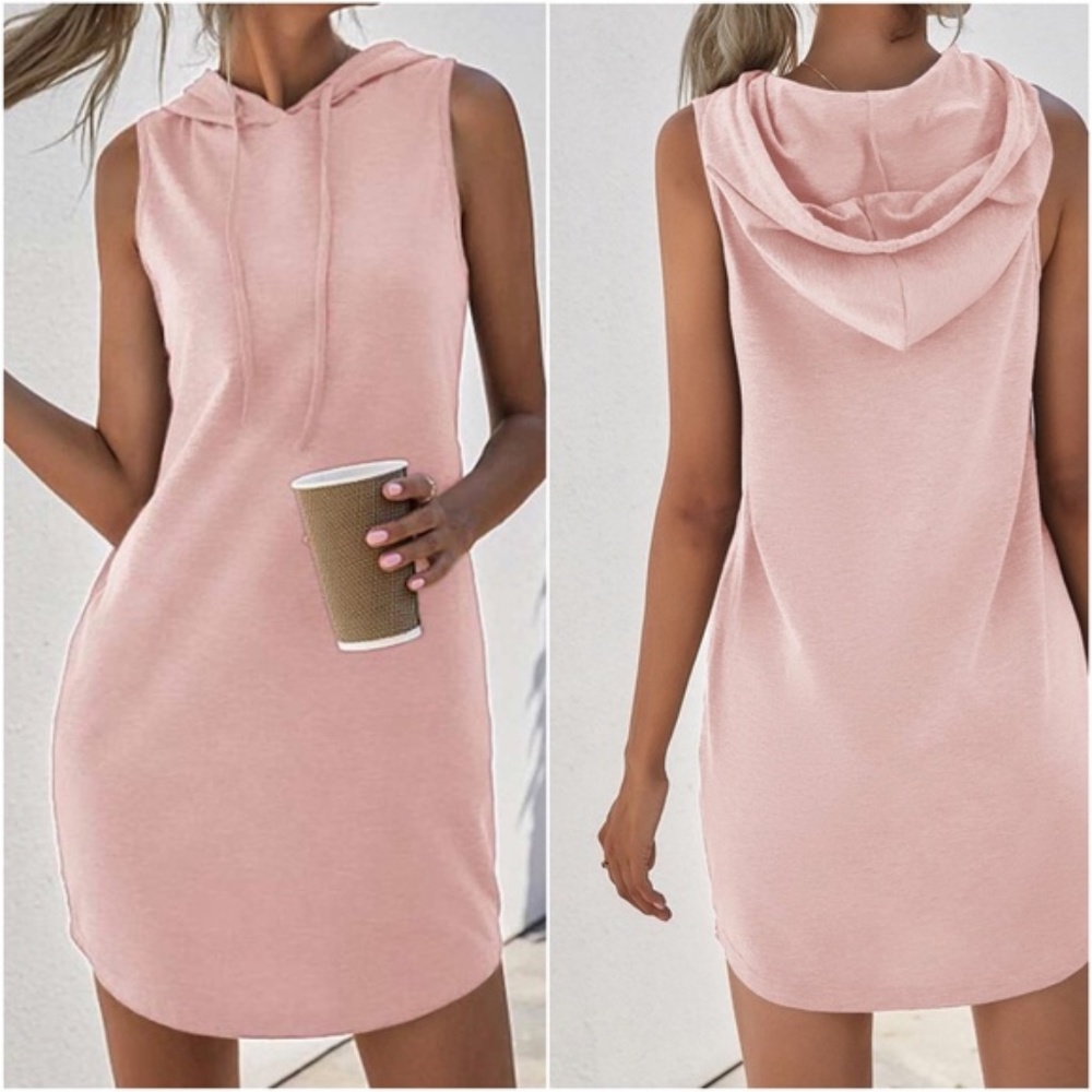 Casual Blue Minimalist Sleeveless Hoodie Dress - Picture 7 of 9